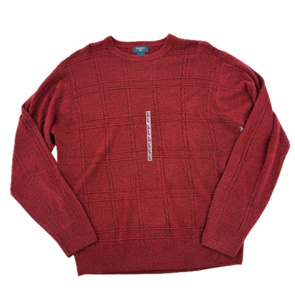 Dockers Soft Acrylic Red Marled Windowpane Crewneck Sweater Mens Size Large NEW! - Picture 12 of 13